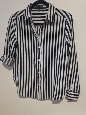 Premise Black and White Vertical Stripe Button-Up Shirt